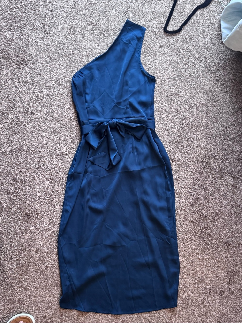 PrettyGarden Navy One-Shoulder Waist-Tie Midi Dress